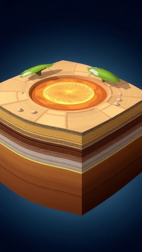 Cross-section of the Earth showing the crust and mantle layers.